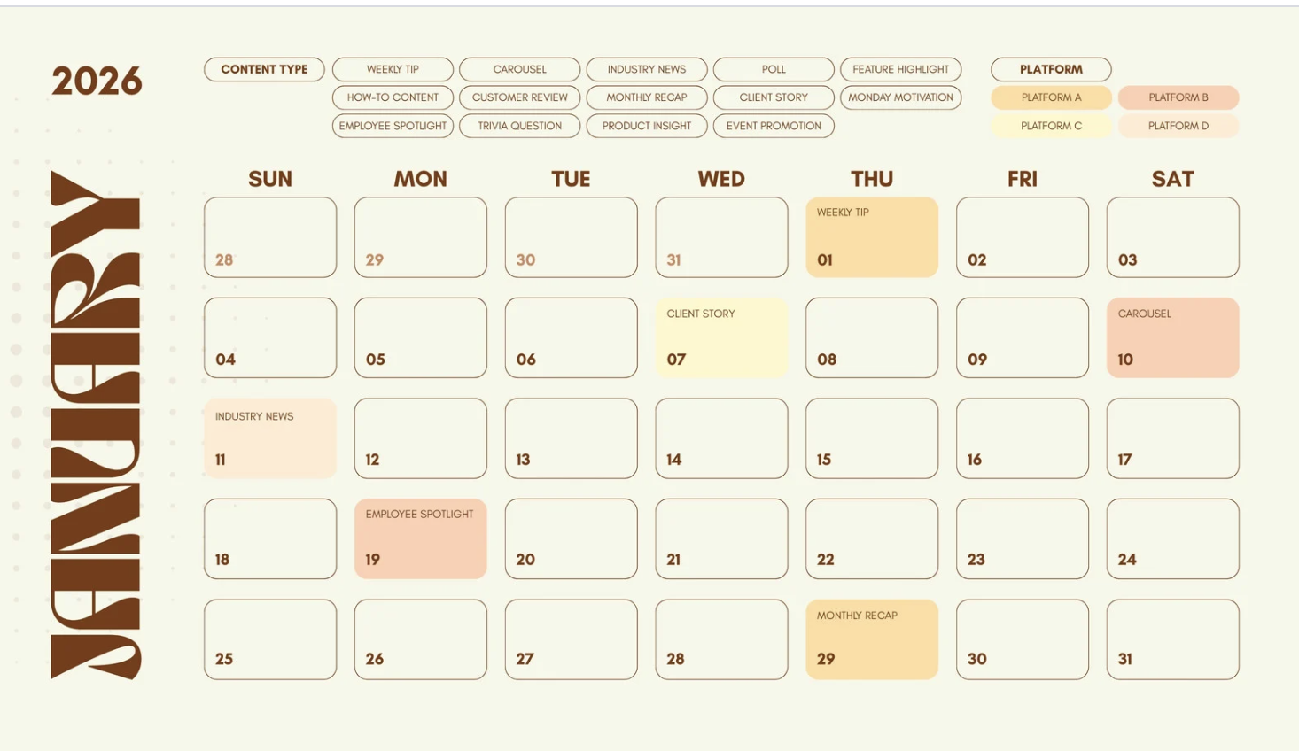 Content pillar calendar 