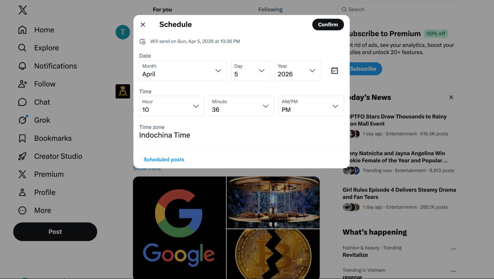 Select date and time