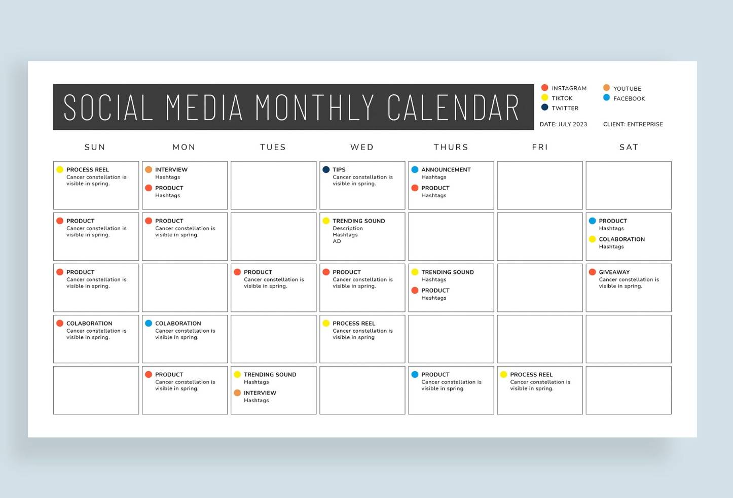 Social Media Posts Calendar